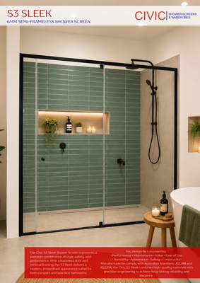 S3 Sleek: 6mm Semi-Frameless Shower Screens
